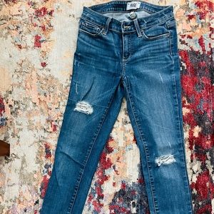 Paige distressed skinny jeans 27